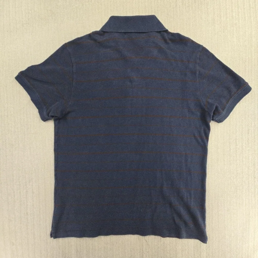 Banana Republic Polo Shirt Mens Large Blue Stripe 100% Cotton Short‎ Sleeve